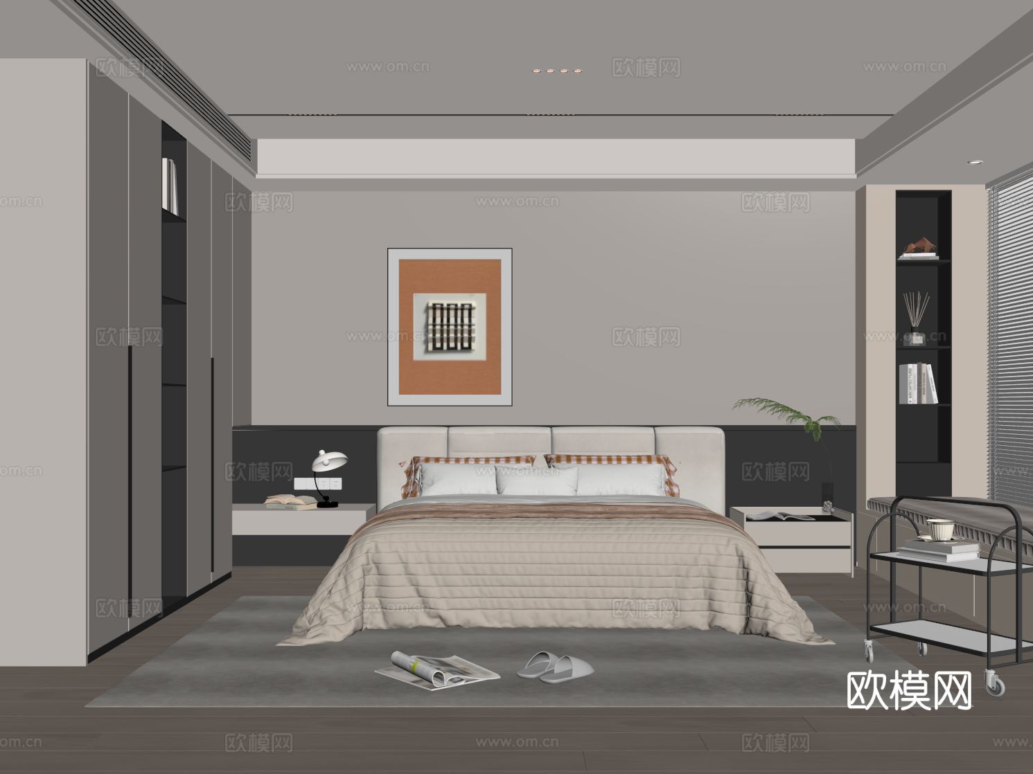 奶油风卧室 无主灯卧室 主卧 次卧 飘窗卧室 双人床su模型