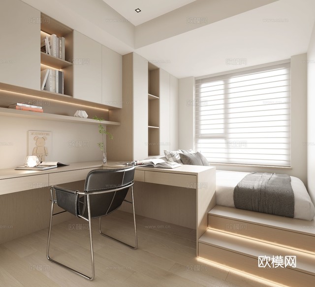 现代榻榻米卧室3d模型下载