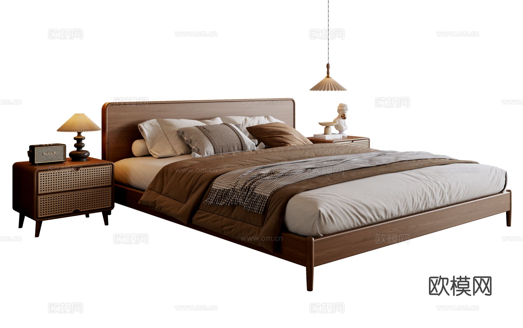 中古风双人床3d模型下载