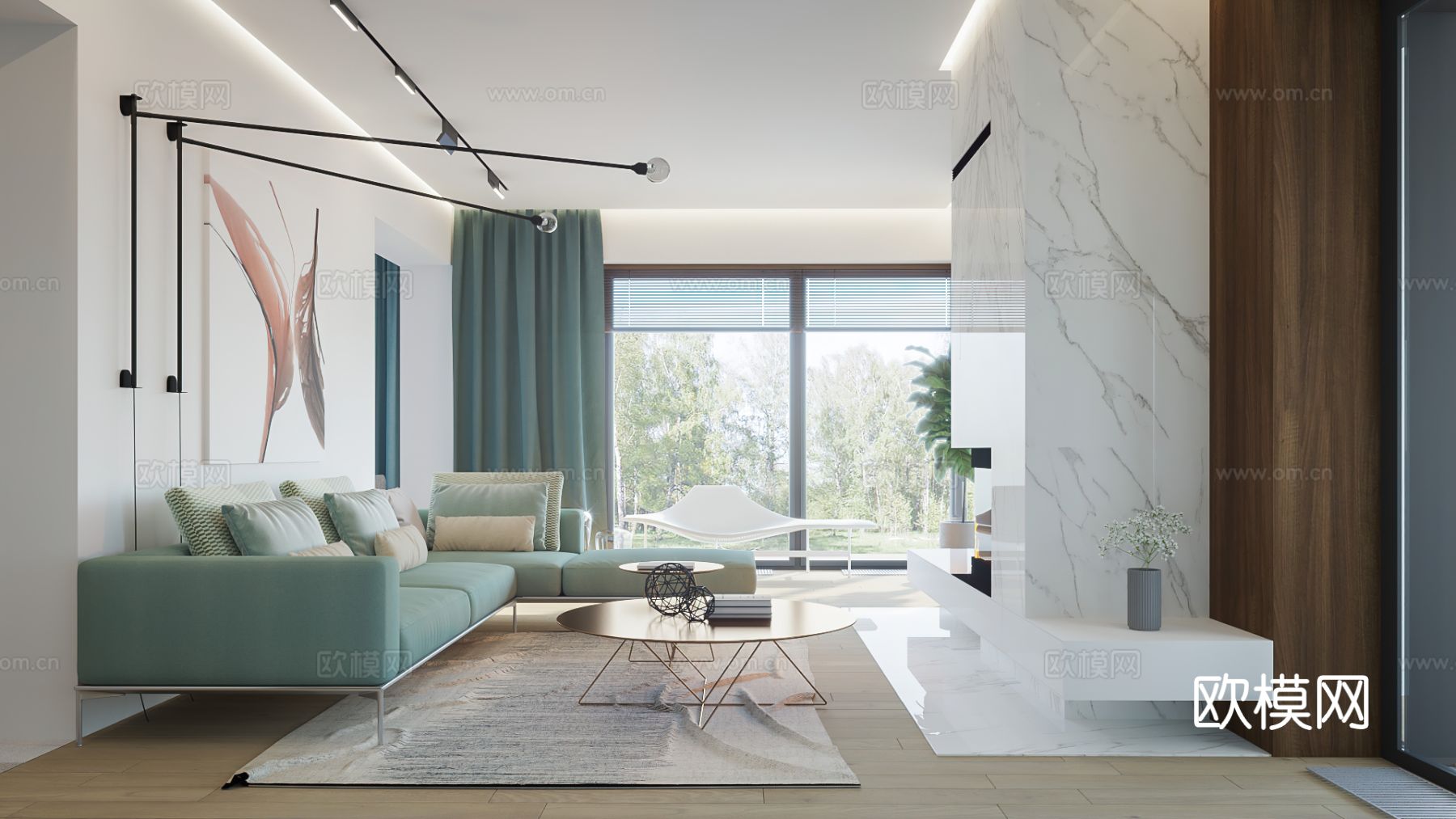 现代住宅空间平层设计效果图下载（渲染图1）