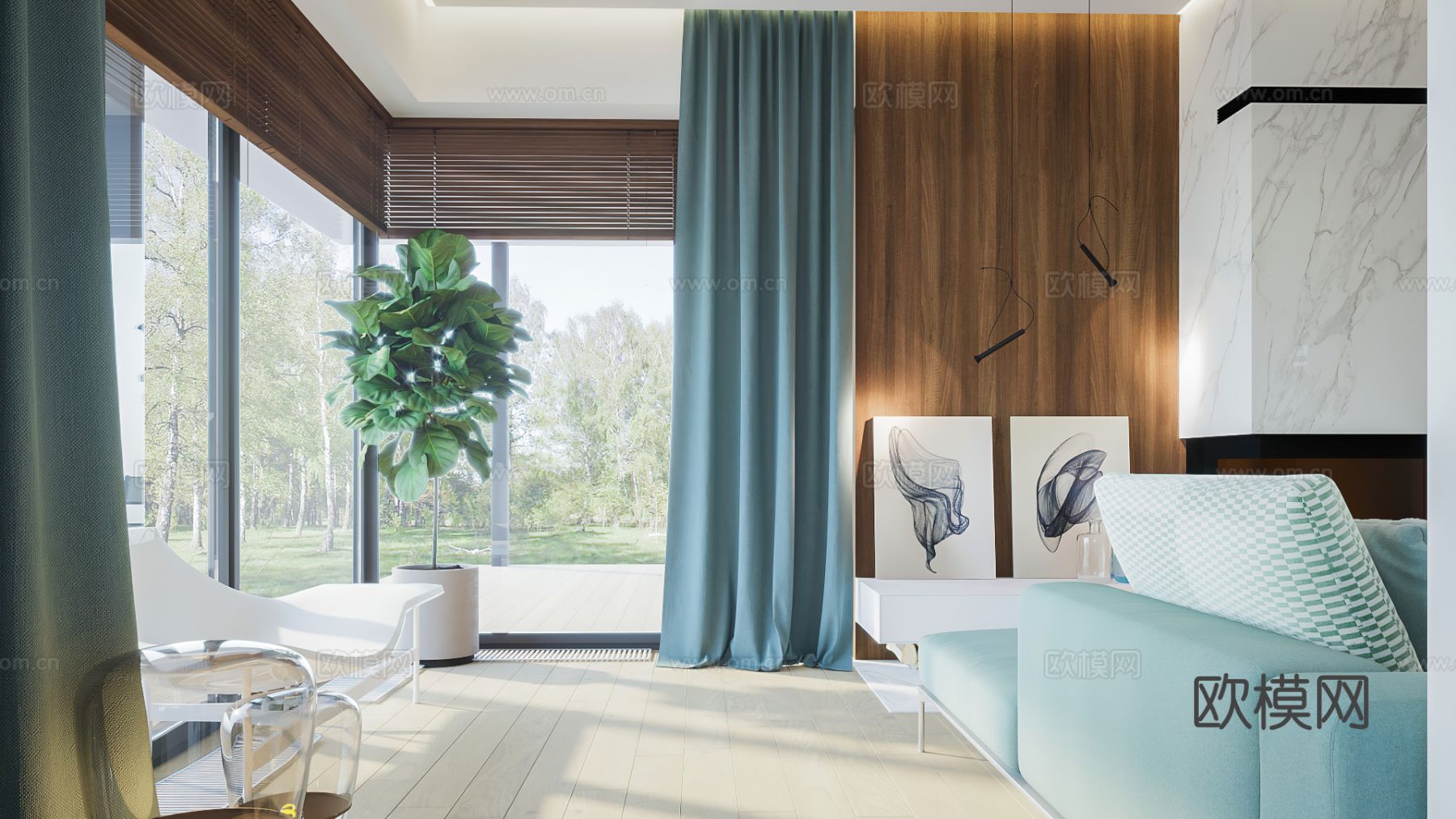 现代住宅空间平层设计效果图下载（渲染图3）