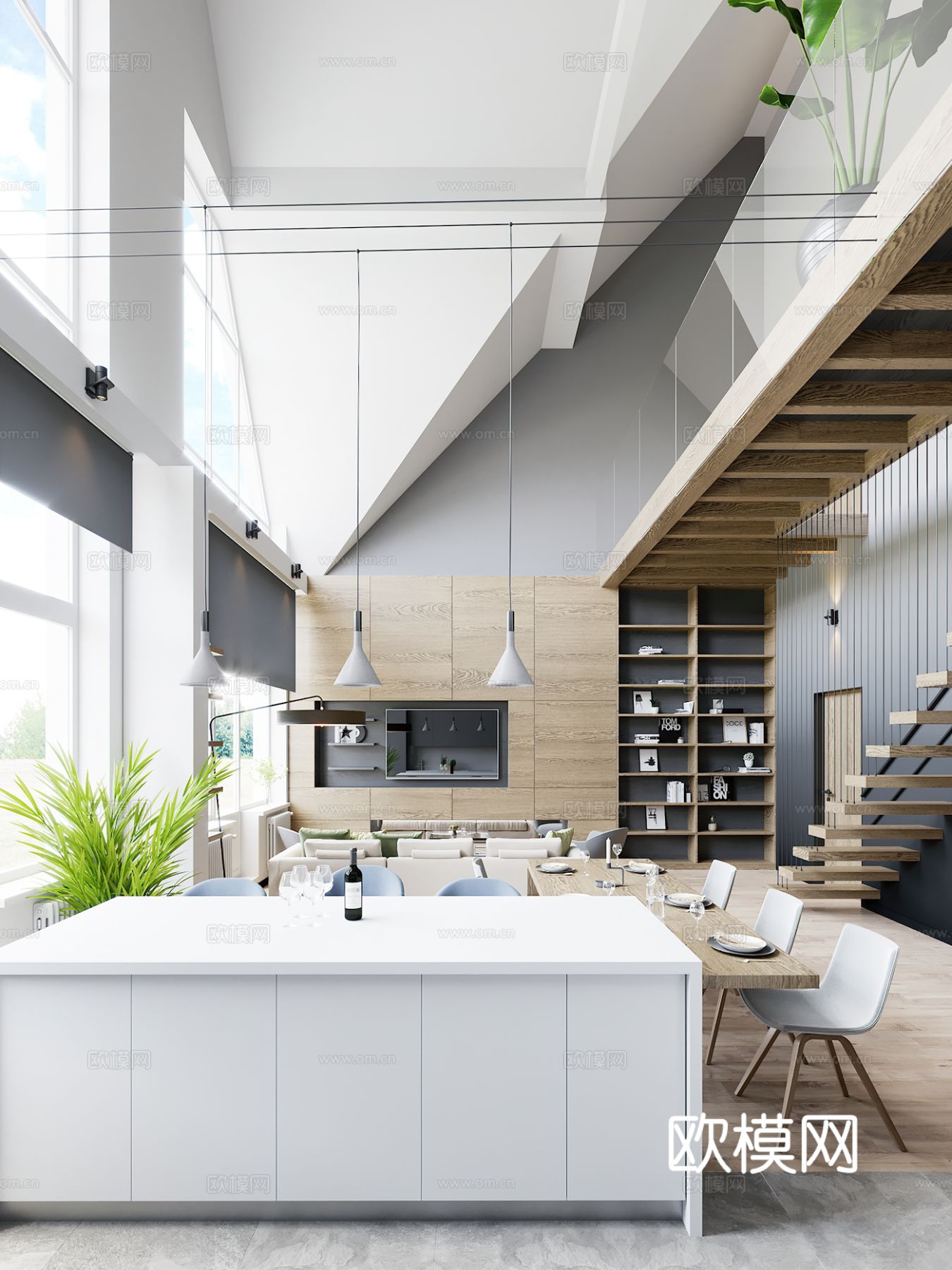 現(xiàn)代loft住宅空間設(shè)計裝修效果圖下載（渲染圖3）