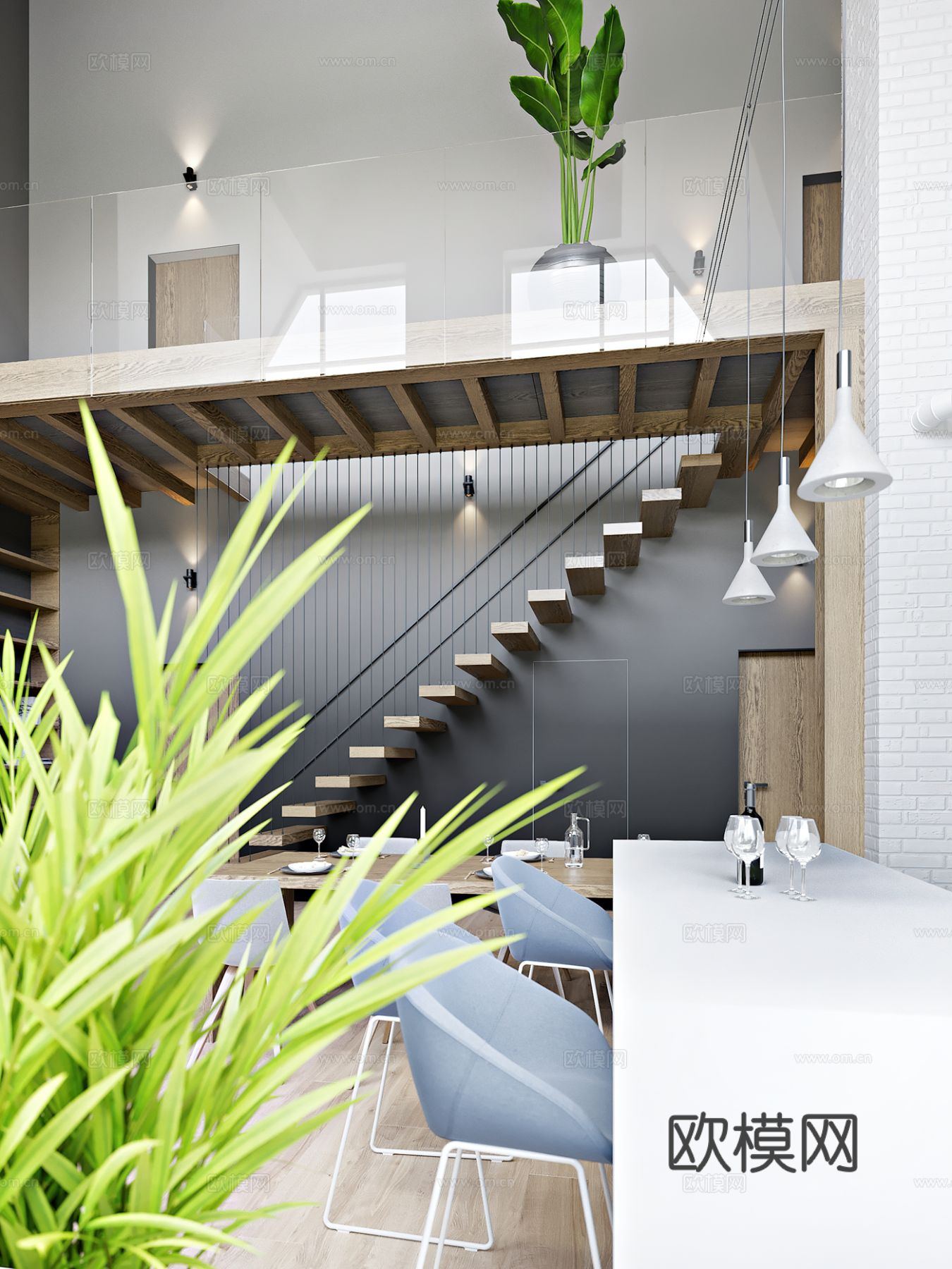 現(xiàn)代loft住宅空間設(shè)計裝修效果圖下載（渲染圖2）