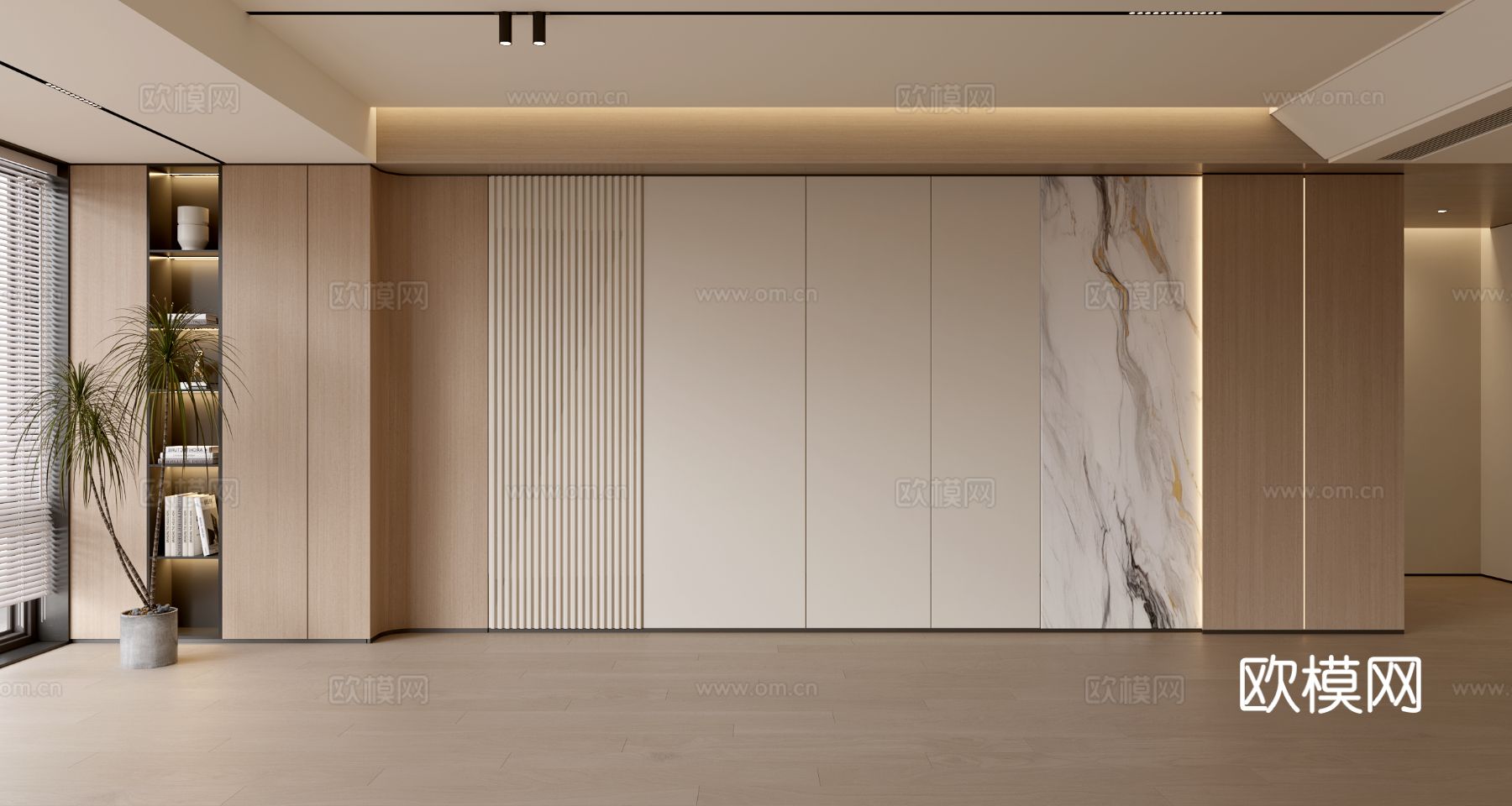 现代简约沙发背景墙 现代摆件 阳台柜 客厅柜 木饰面背景墙su模型