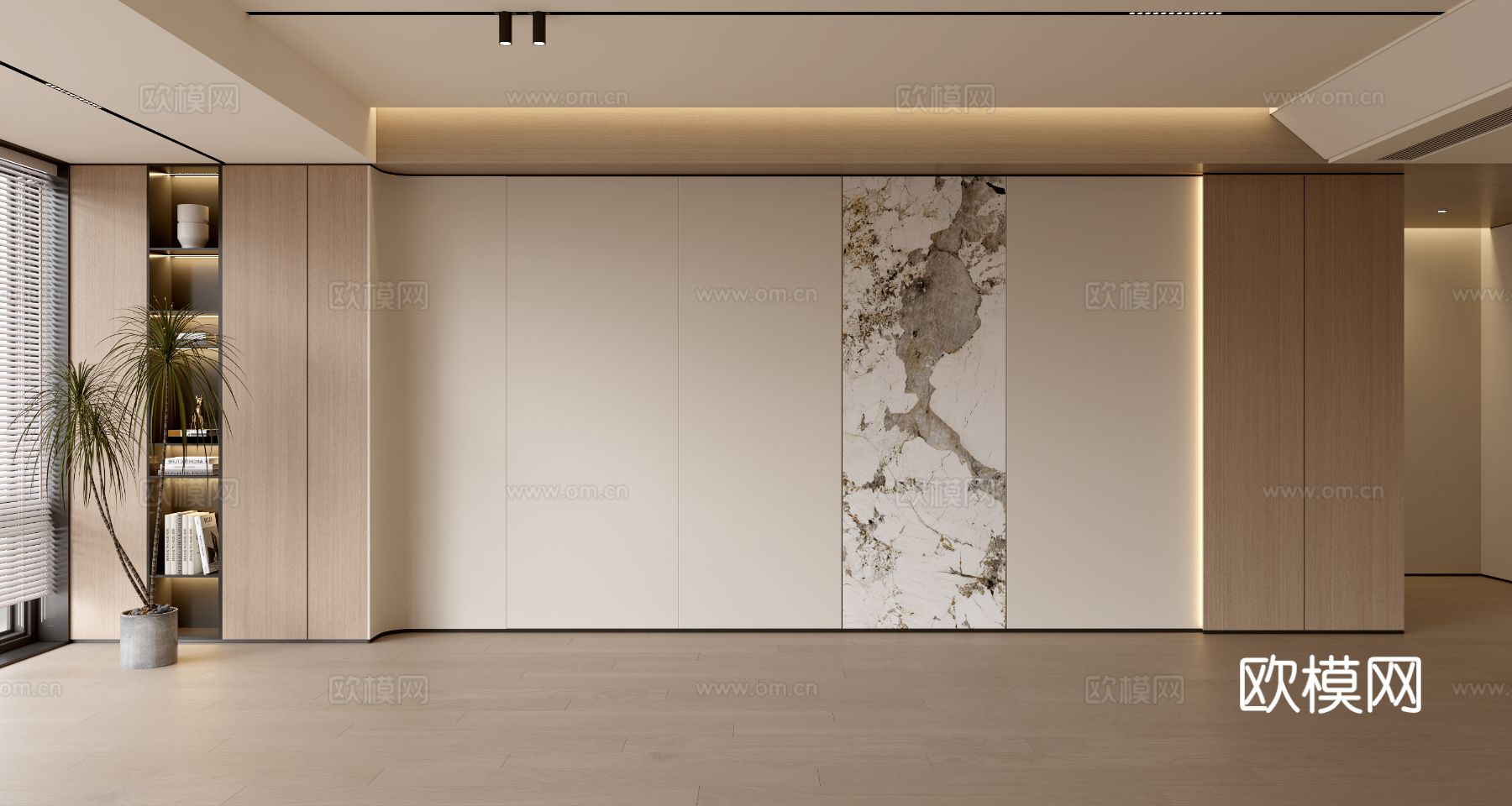 现代简约沙发背景墙 现代摆件 阳台柜 客厅柜 木饰面背景墙su模型