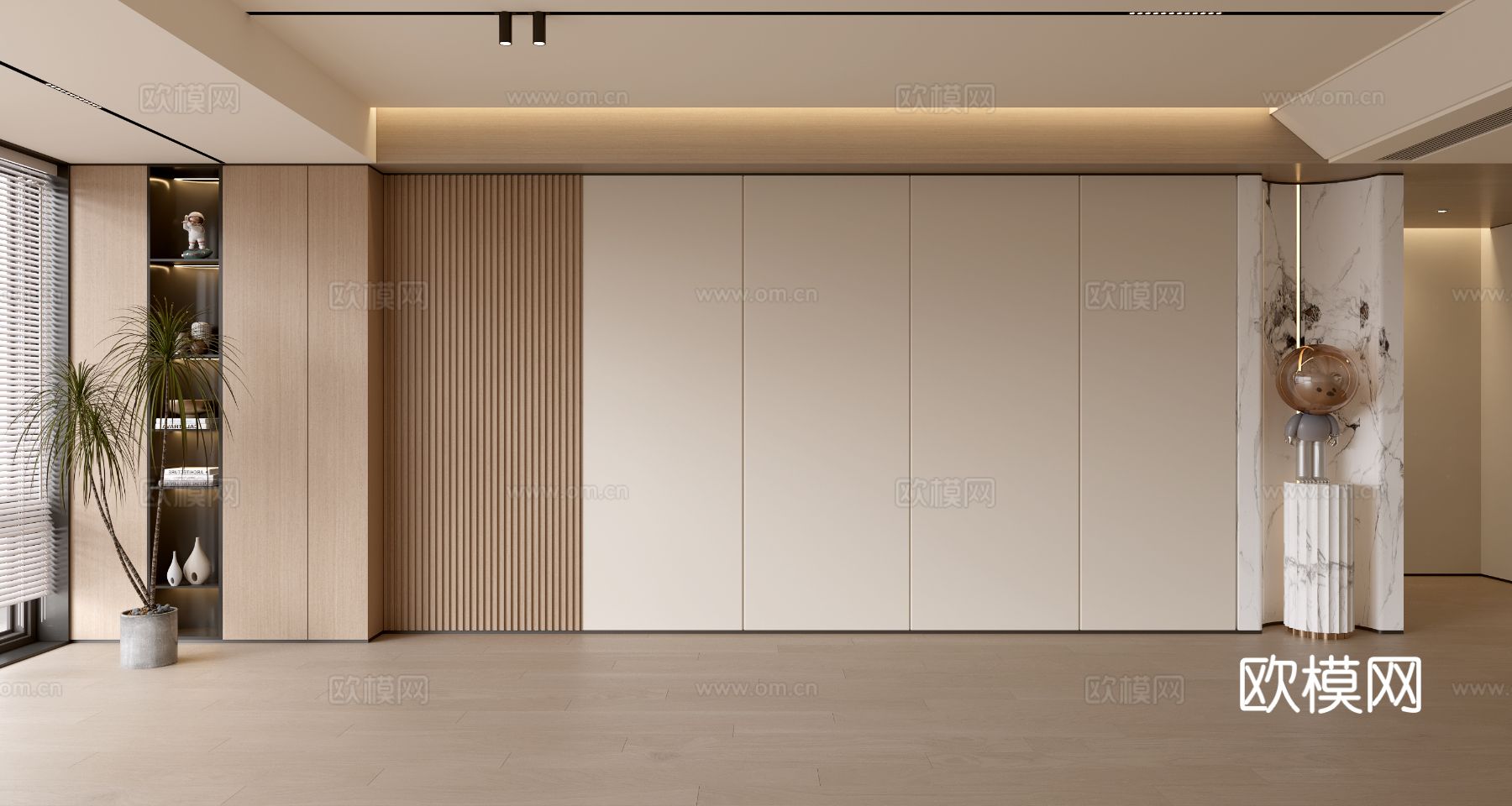 现代简约沙发背景墙 现代摆件 阳台柜 客厅柜 木饰面背景墙su模型
