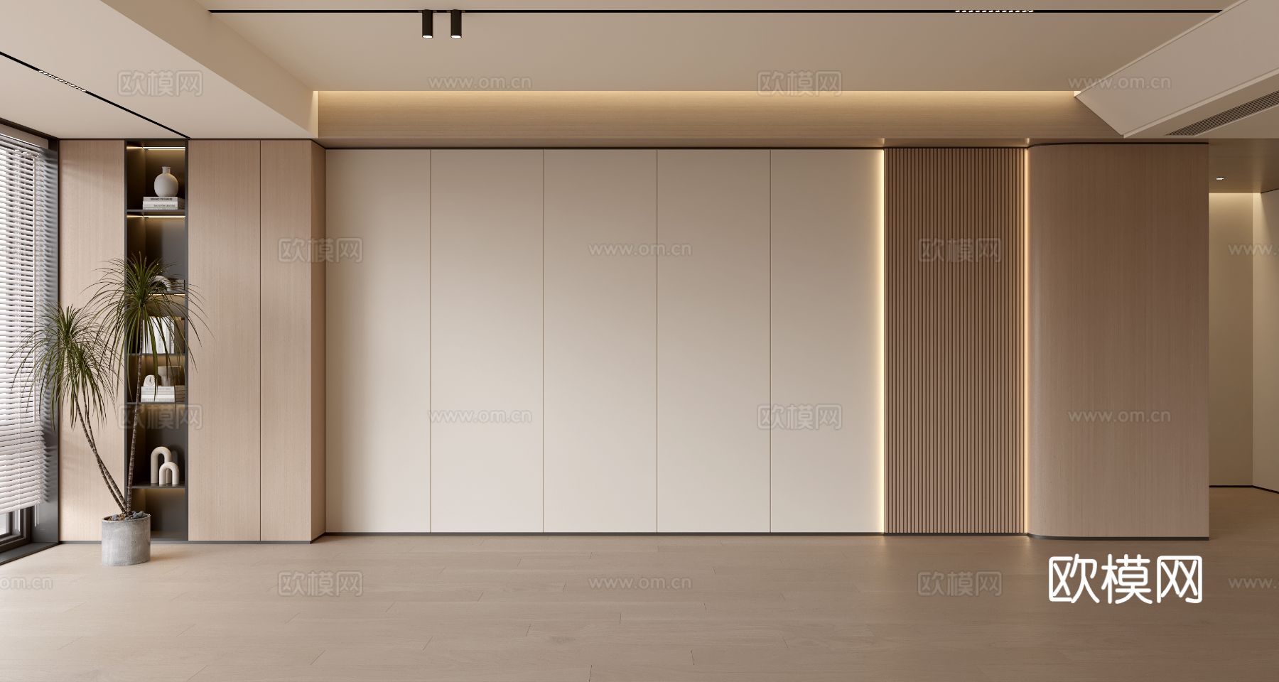现代简约沙发背景墙 现代摆件 阳台柜 客厅柜 木饰面背景墙su模型