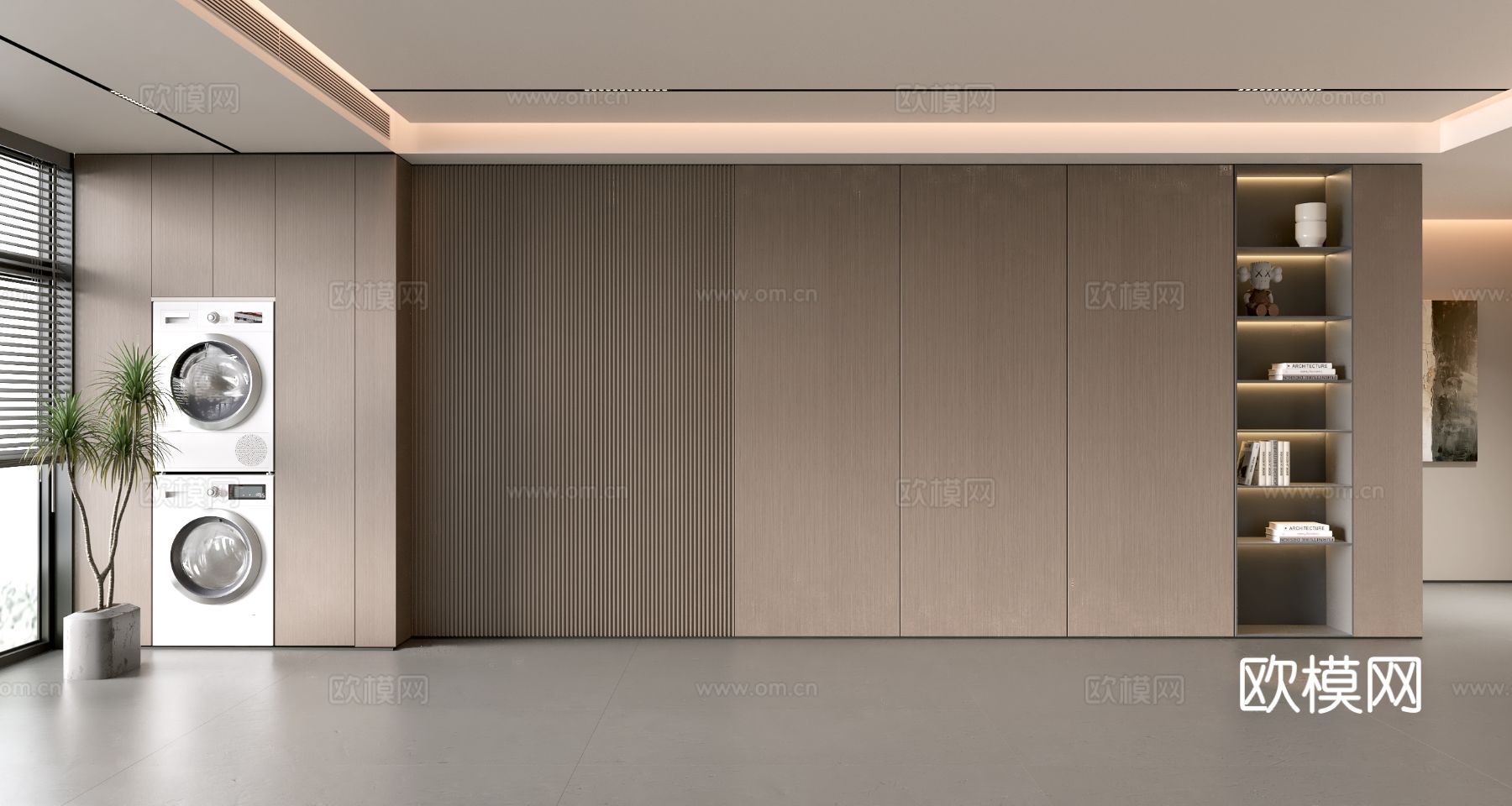 意式沙发背景墙 现代摆件 阳台柜 客厅柜 木饰面背景墙3d模型