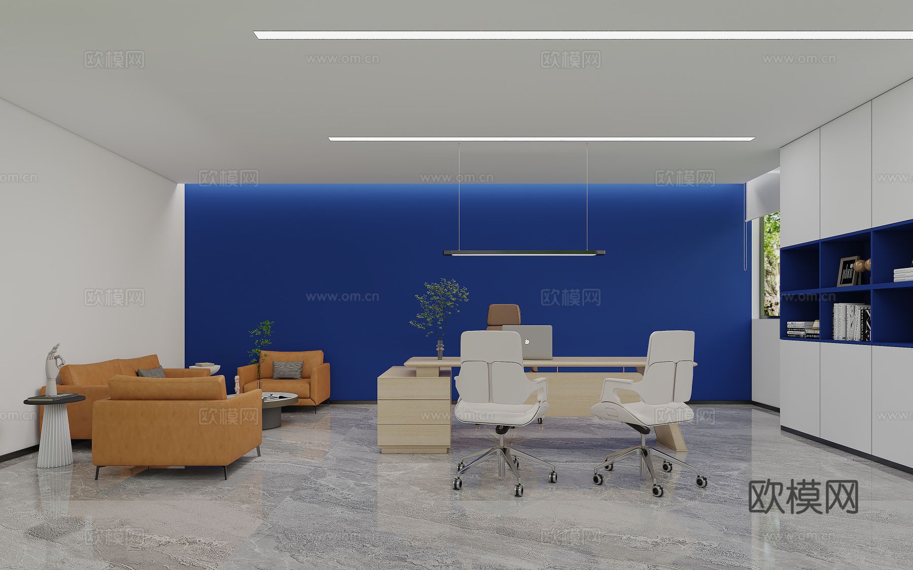 办公室餐厅包房走廊电梯厅装修效果图下载（渲染图6）