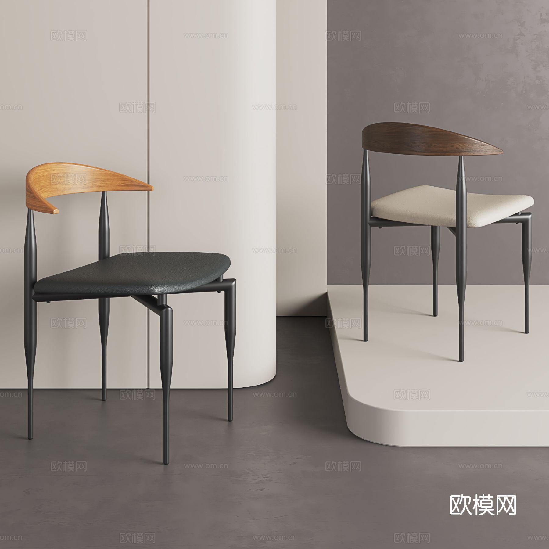 中古风复古书桌椅 中古餐椅 扶手靠背椅子su模型