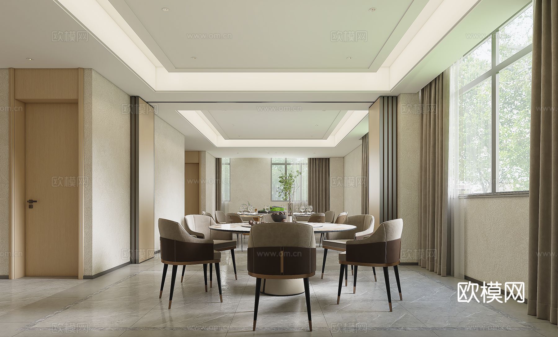 办公室餐厅包房走廊电梯厅装修效果图下载（渲染图2）