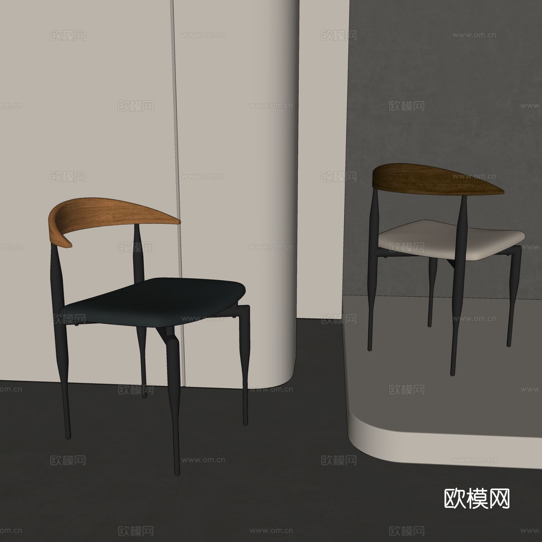 中古风复古书桌椅 中古餐椅 扶手靠背椅子su模型