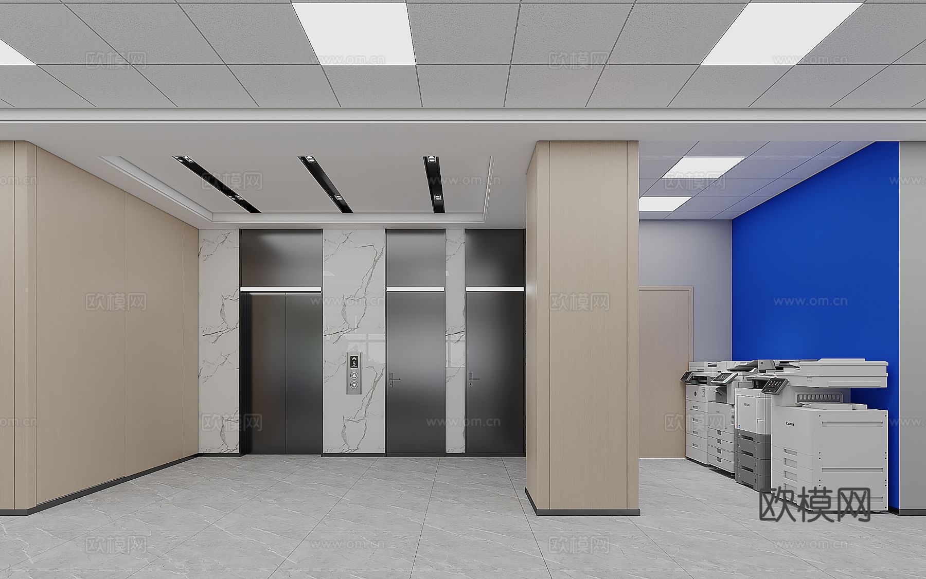 办公室餐厅包房走廊电梯厅装修效果图下载（渲染图3）