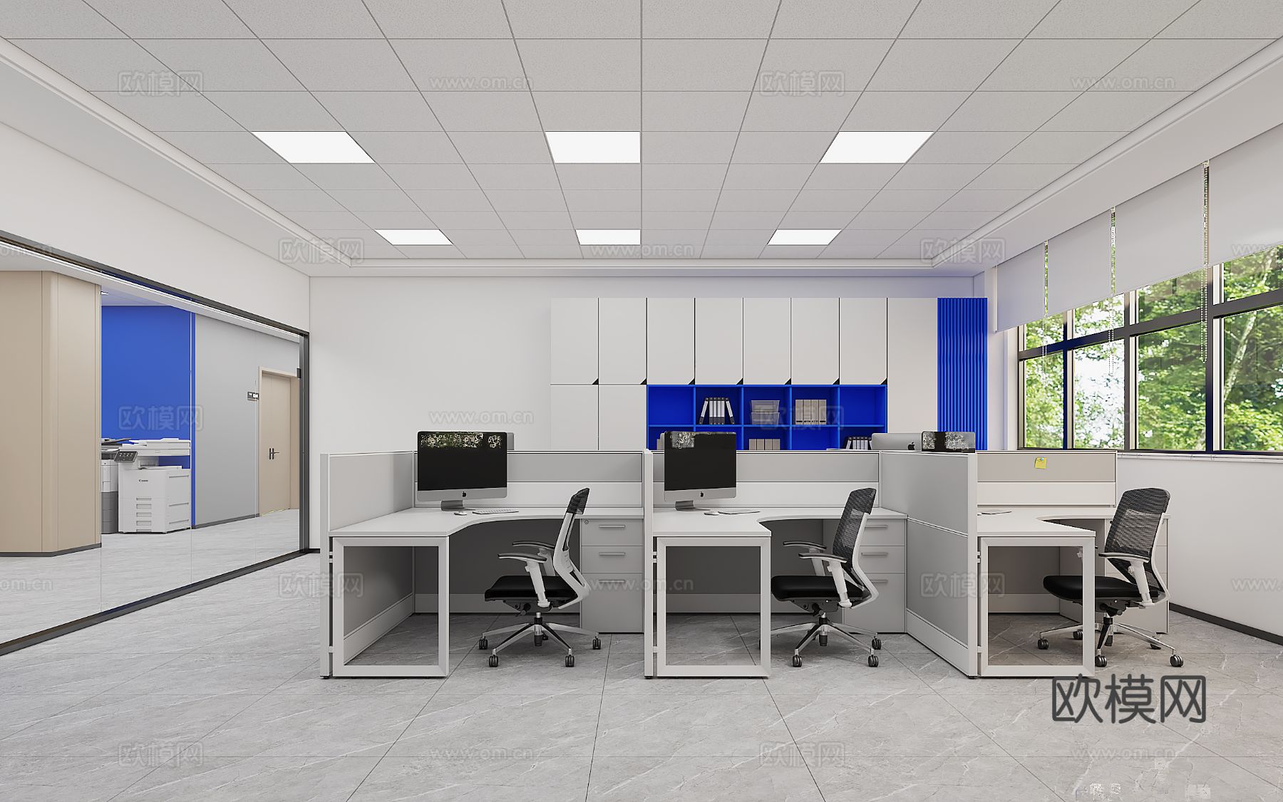 办公室餐厅包房走廊电梯厅装修效果图下载（渲染图1）