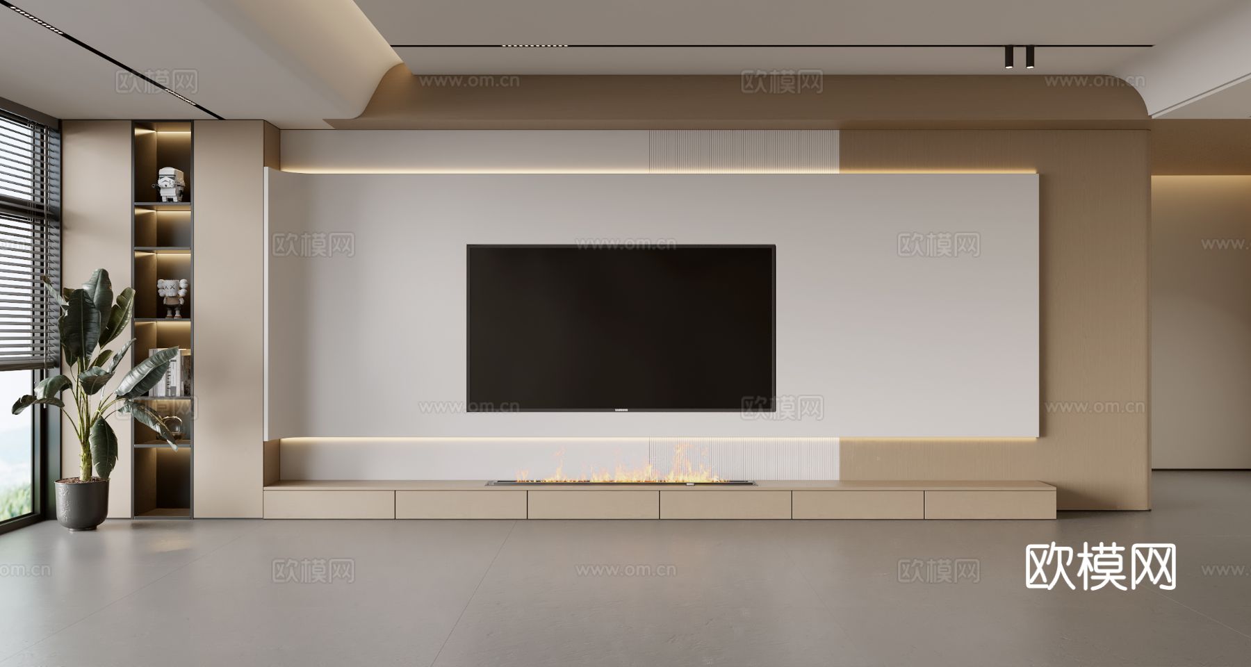 现代电视背景墙 现代摆件 阳台柜 客厅柜 木饰面背景墙3d模型