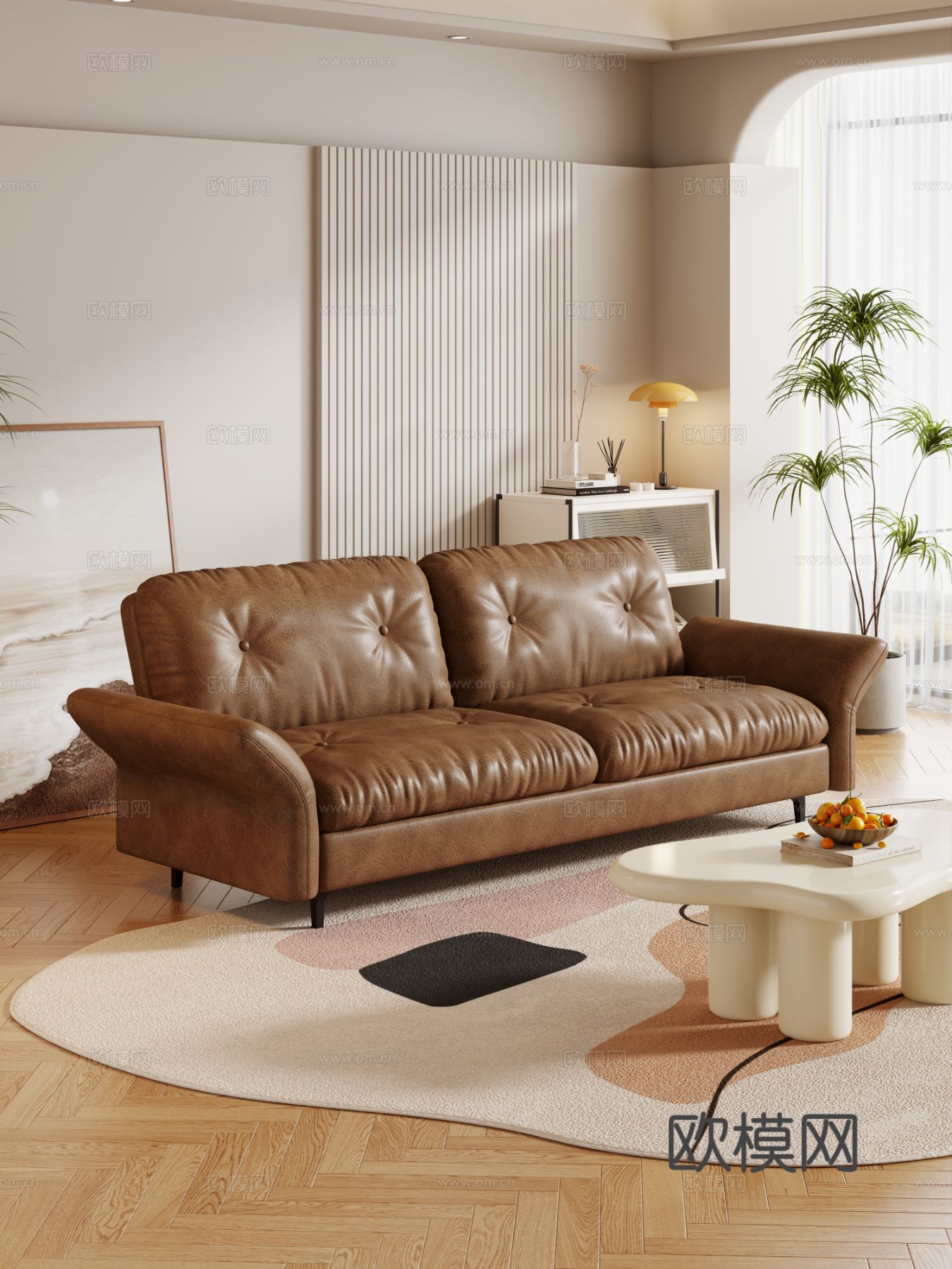 奶油风双人沙发3d模型下载