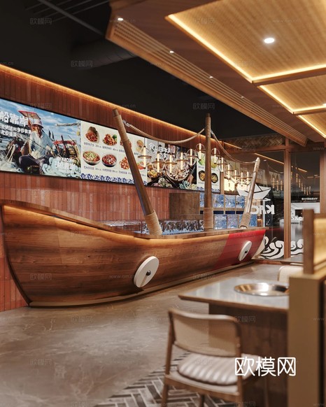 原木風(fēng)餐飲空間設(shè)計(jì)裝修效果圖下載(渲染圖14)