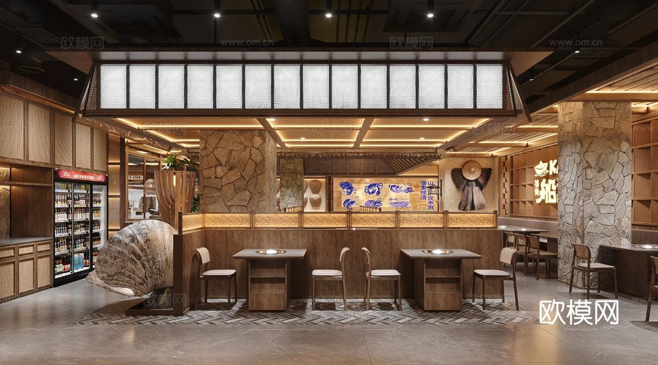 原木風(fēng)餐飲空間設(shè)計(jì)裝修效果圖下載(渲染圖6)
