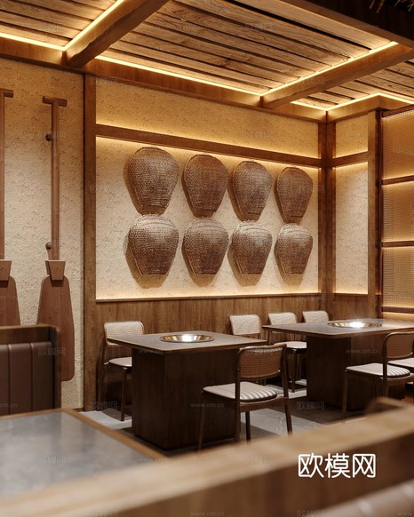原木風(fēng)餐飲空間設(shè)計(jì)裝修效果圖下載(渲染圖12)