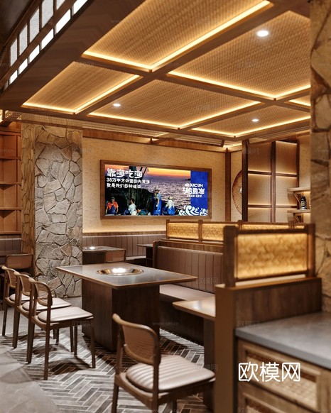 原木風(fēng)餐飲空間設(shè)計(jì)裝修效果圖下載(渲染圖16)
