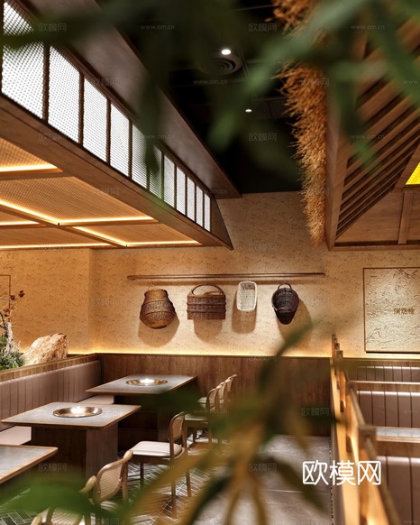 原木風(fēng)餐飲空間設(shè)計(jì)裝修效果圖下載(渲染圖17)