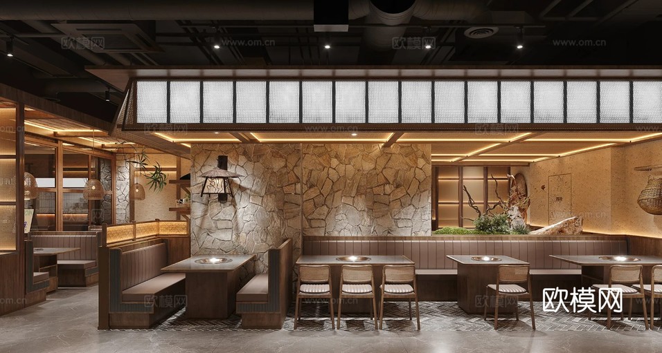 原木風(fēng)餐飲空間設(shè)計(jì)裝修效果圖下載(渲染圖11)