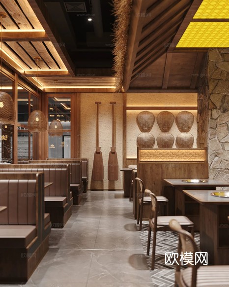 原木風(fēng)餐飲空間設(shè)計(jì)裝修效果圖下載(渲染圖1)