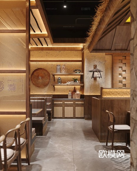 原木風(fēng)餐飲空間設(shè)計(jì)裝修效果圖下載(渲染圖4)