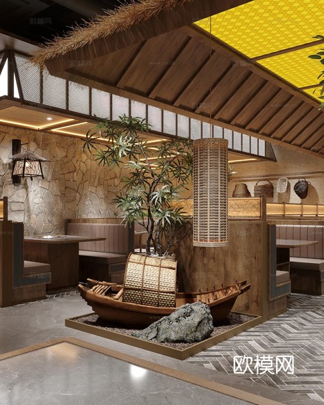 原木風(fēng)餐飲空間設(shè)計(jì)裝修效果圖下載(渲染圖8)