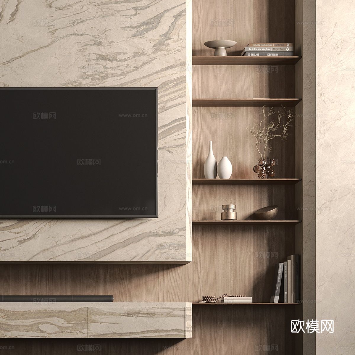 新中式侘寂电视背景墙3d模型