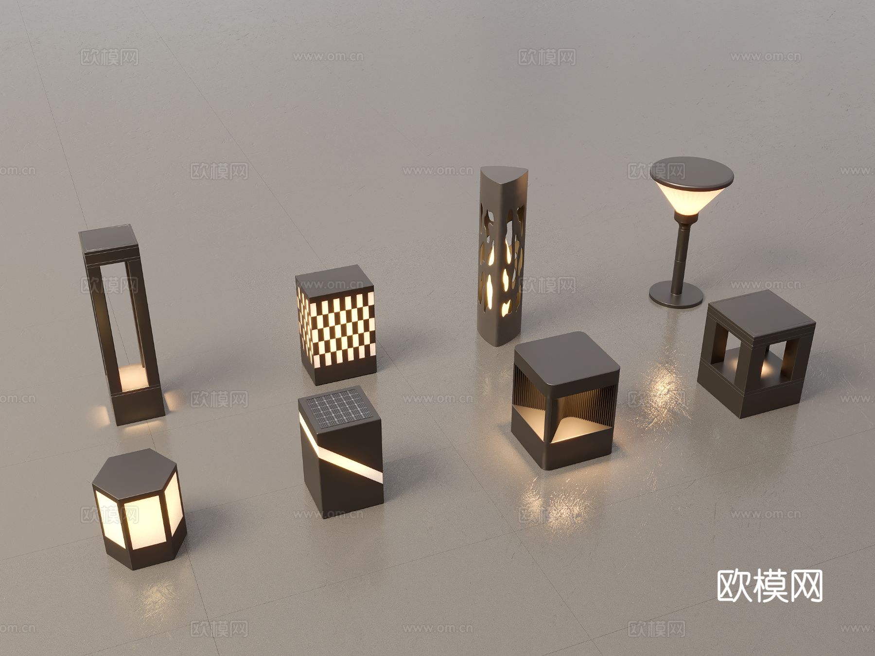 新中式景观灯 草坪灯 庭院灯 户外灯组合3d模型