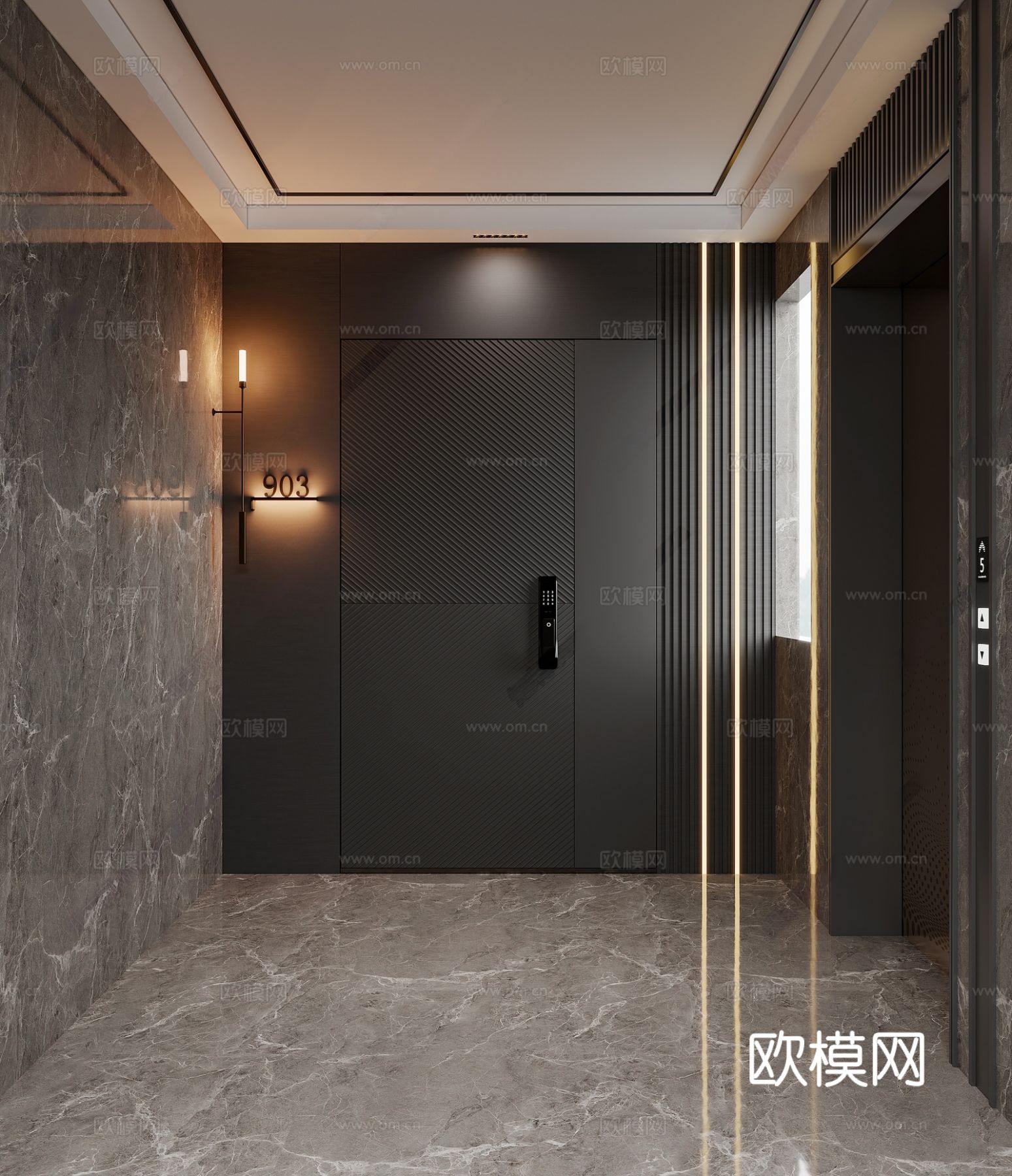 现代意式玄关 入户门 现代楼梯间 电梯间吊顶3d模型