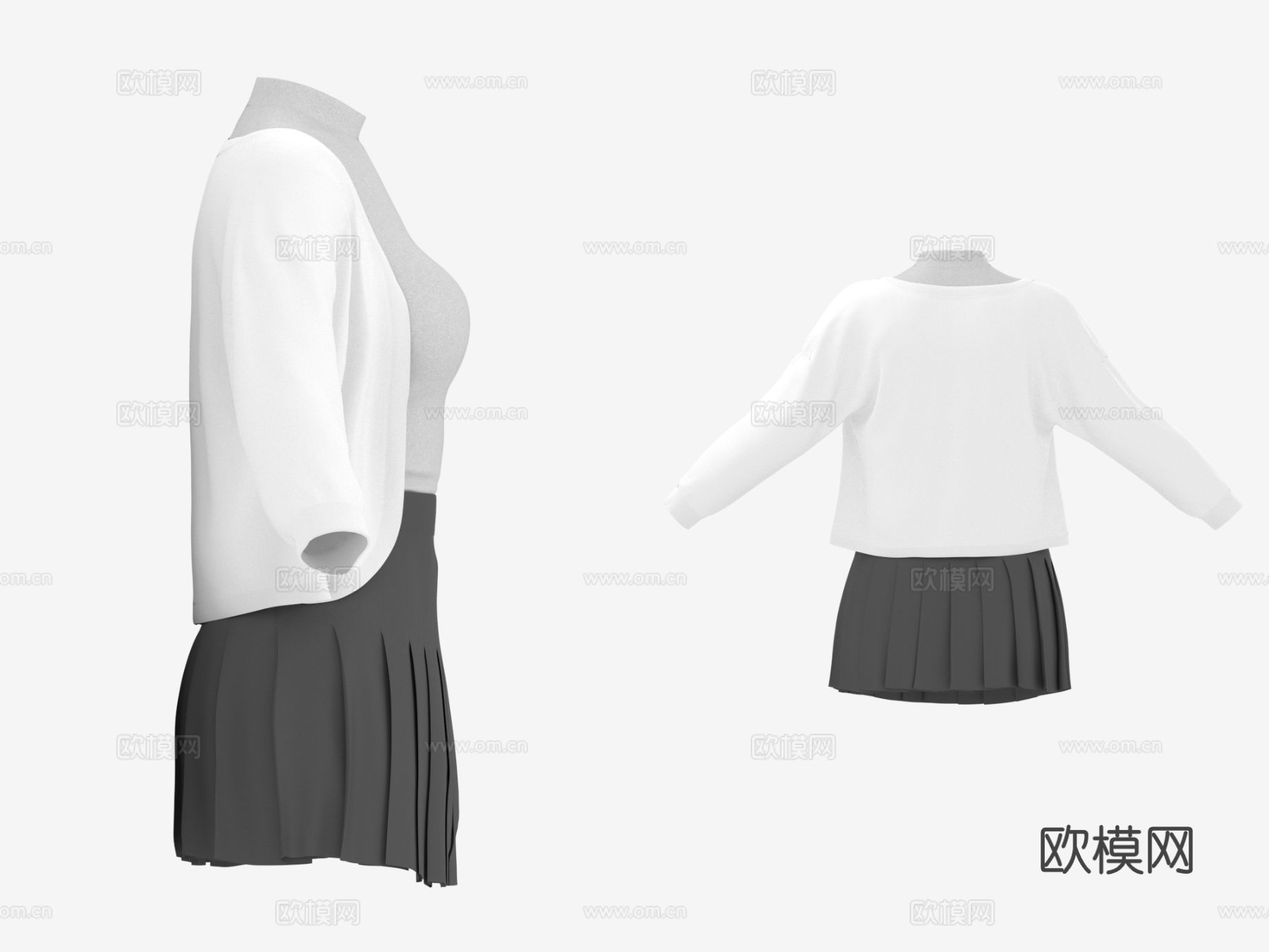 女性服装 背心外套 百褶裙 裙子 女装 服饰 衣服3d模型