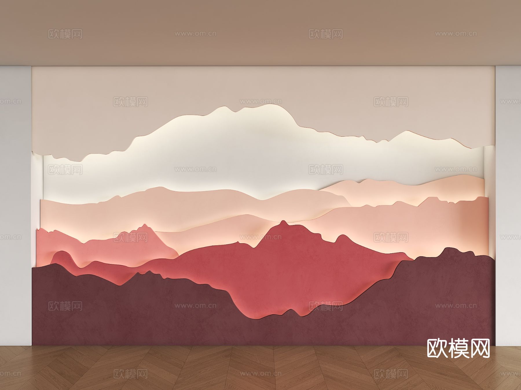 新中式背景墙 山水背景墙 山水画水墨画背景墙 形象背景 流行3d模型
