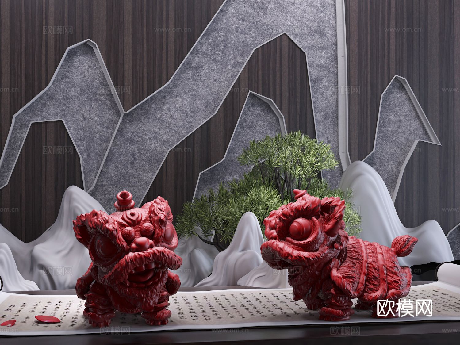 新中式站立醒狮雕塑 艺术摆件3d模型