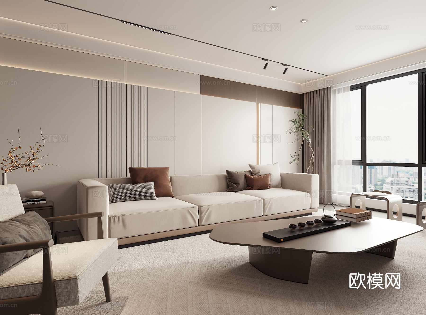 新中式禅意客厅 组合沙发休闲椅3d模型