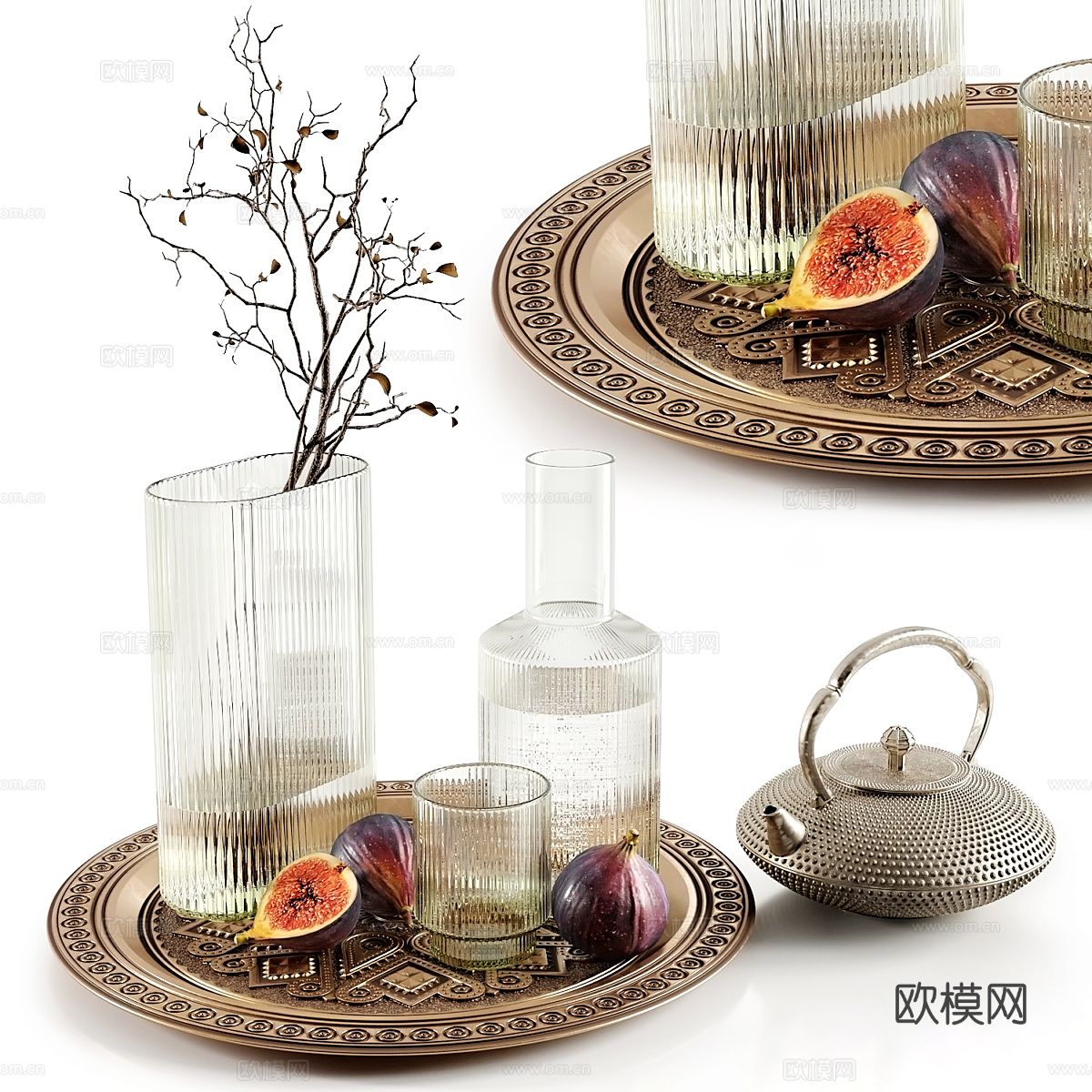 餐具组合 玻璃花瓶3d模型