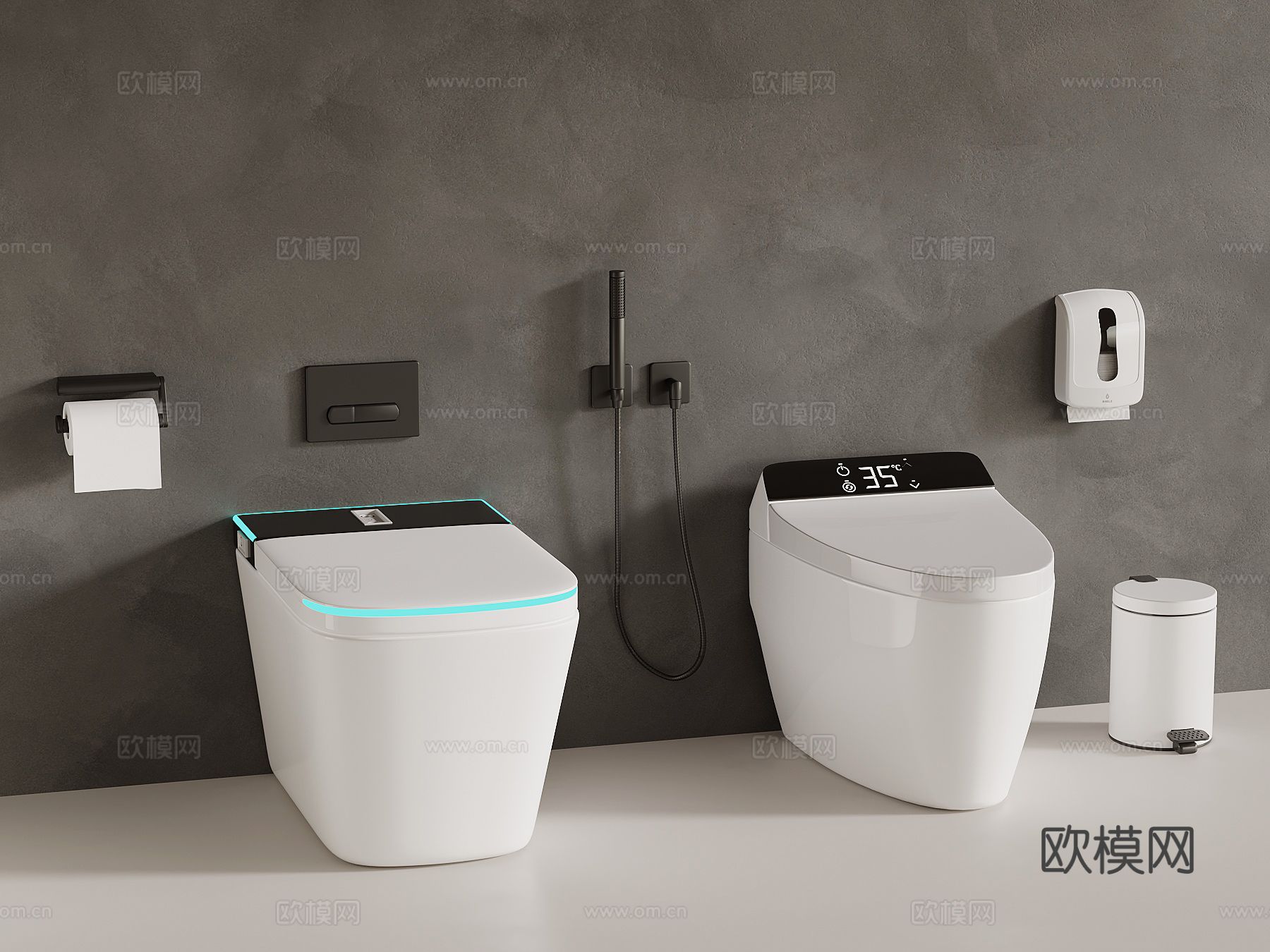 现代智能马桶 卫浴小件 垃圾桶3d模型