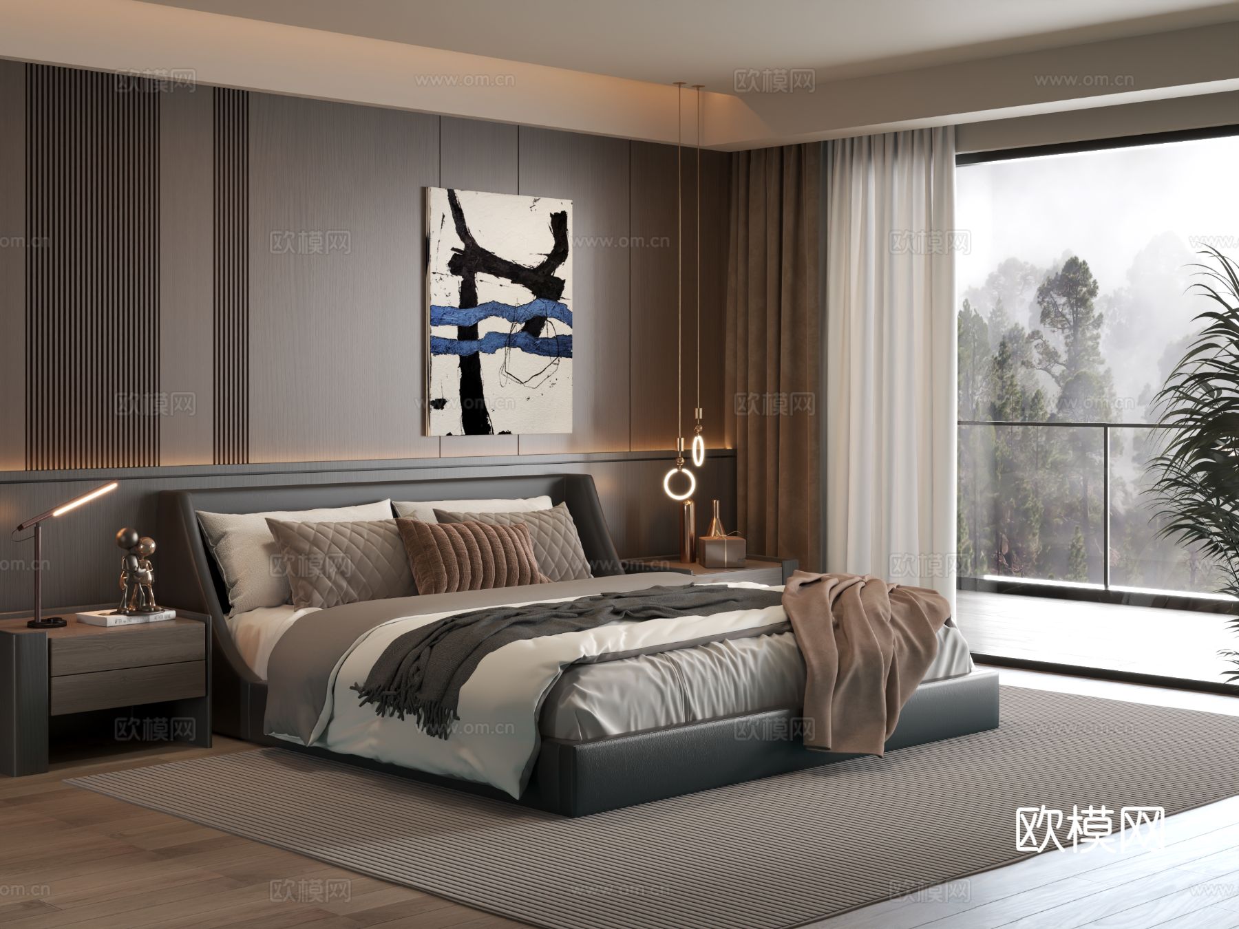现代卧室 意式卧室 卧室 床 卧室背景墙su模型