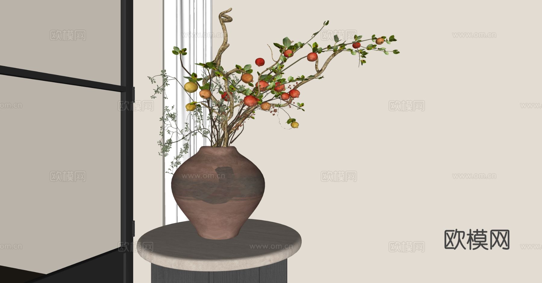 新中式花艺 室内景观花艺 陶瓷花盆 客厅餐桌花瓶摆件 花艺su模型
