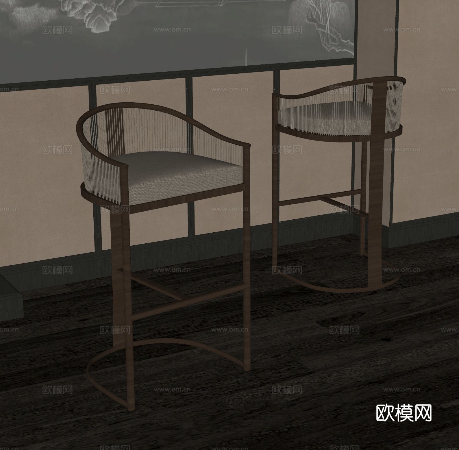 新中式吧椅 吧台椅su模型