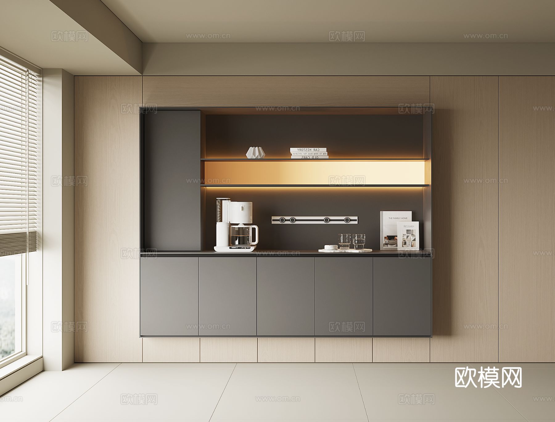现代酒柜 餐边柜su模型下载（渲染图1）