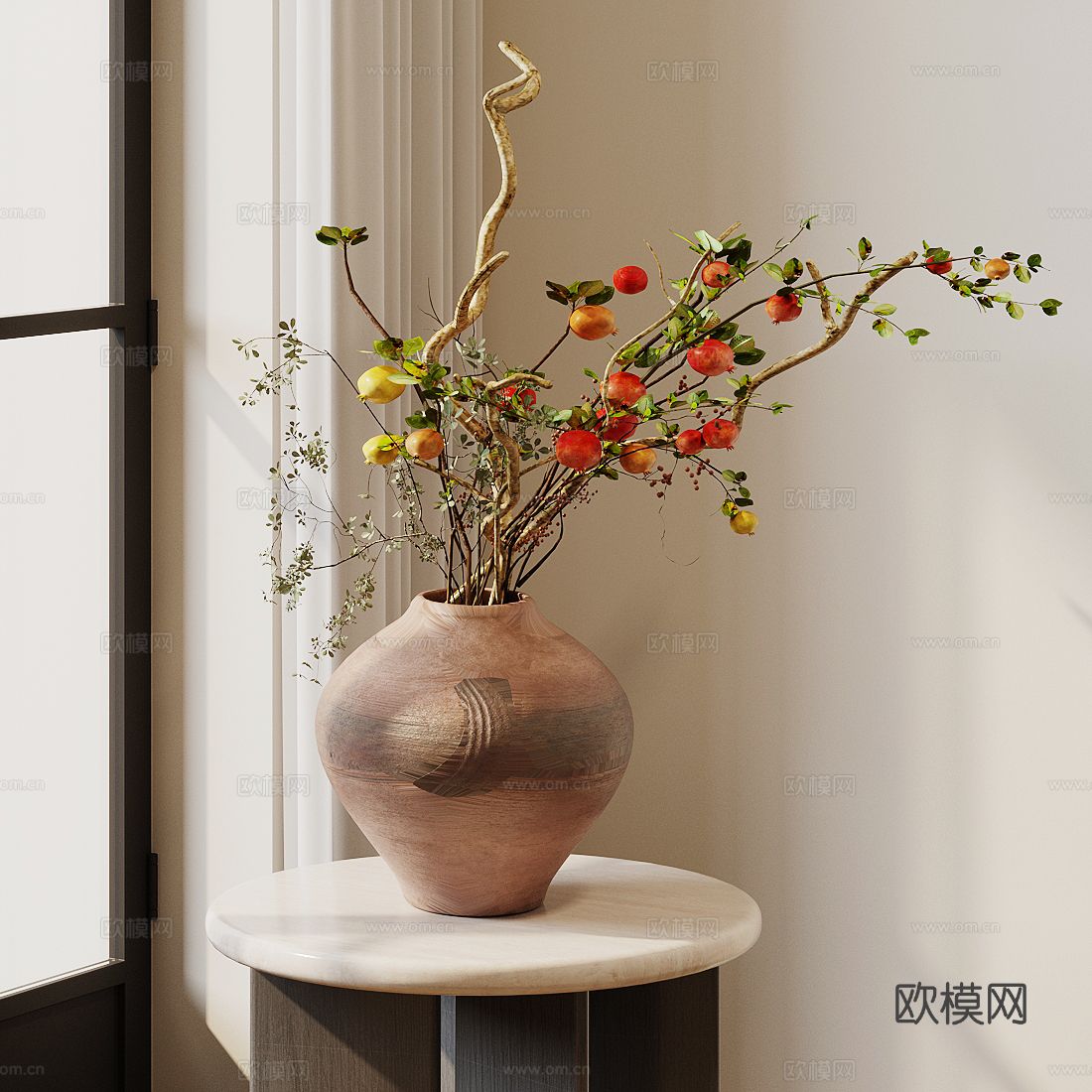 新中式花艺 室内景观花艺 陶瓷花盆 客厅餐桌花瓶摆件 花艺su模型