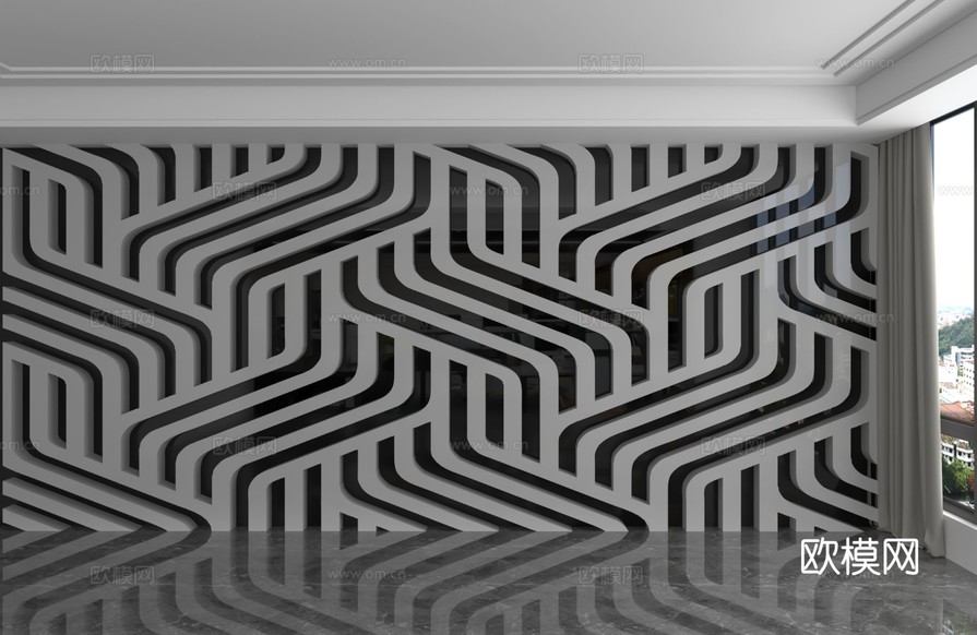 现代背景墙3d模型下载
