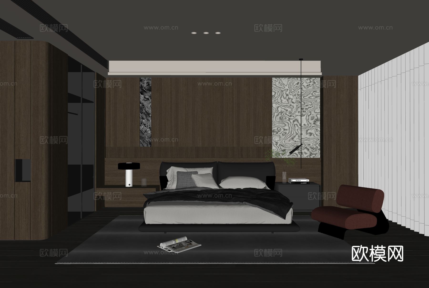 现代意式卧室su模型