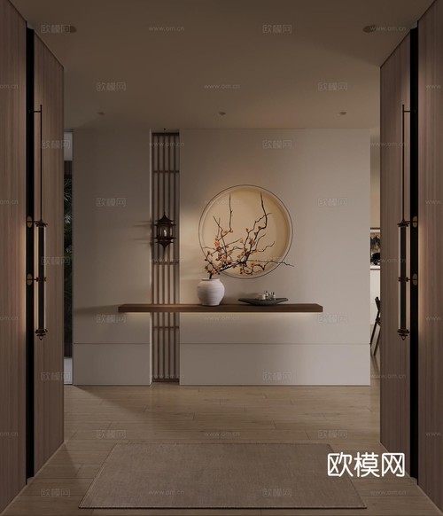 新中式 宋式風(fēng)平層樣板間裝修效果圖下載(渲染圖9)