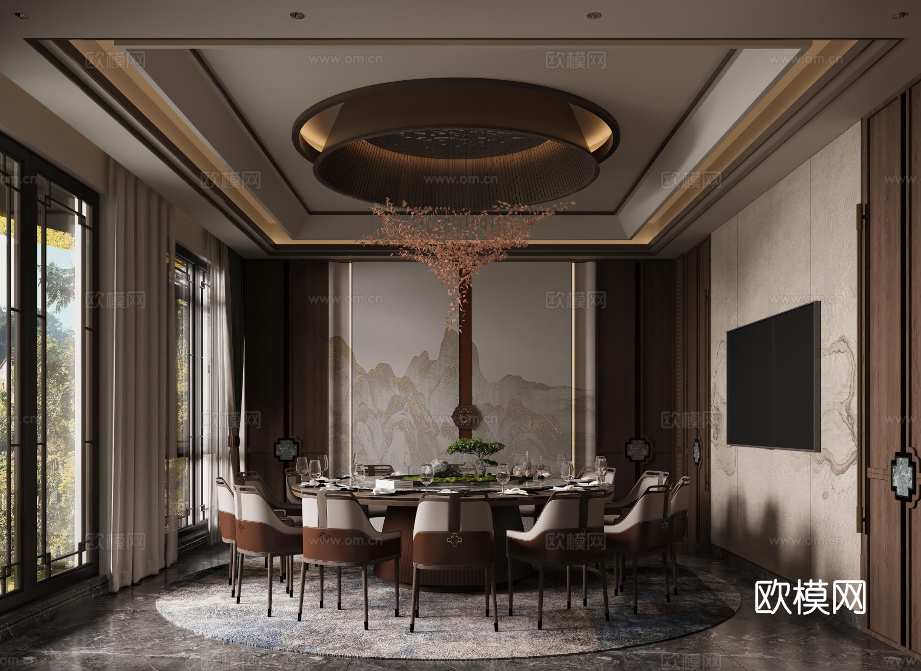 新中式餐厅包间效果图下载（渲染图1）