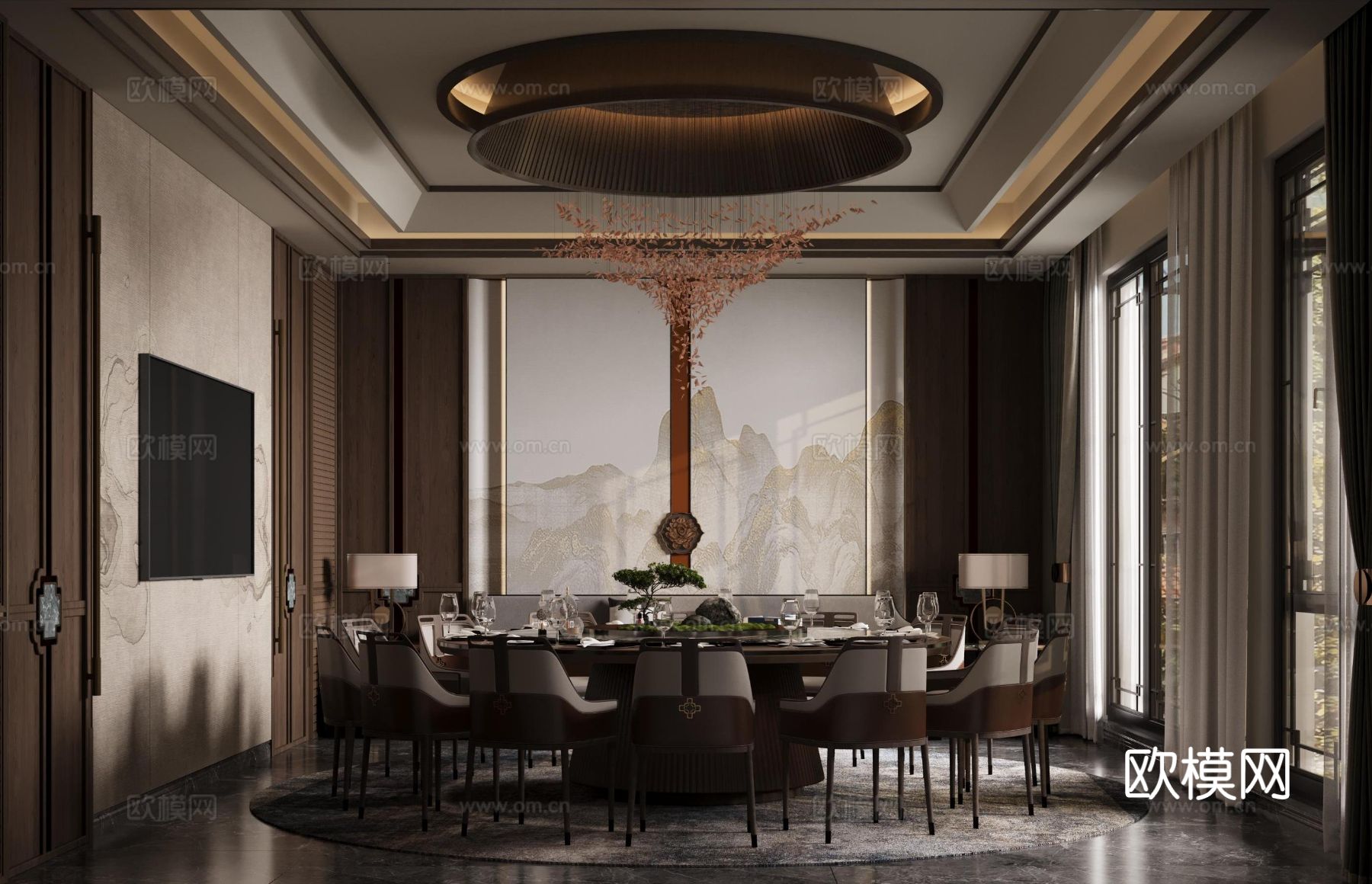 新中式餐厅包间效果图下载（渲染图2）