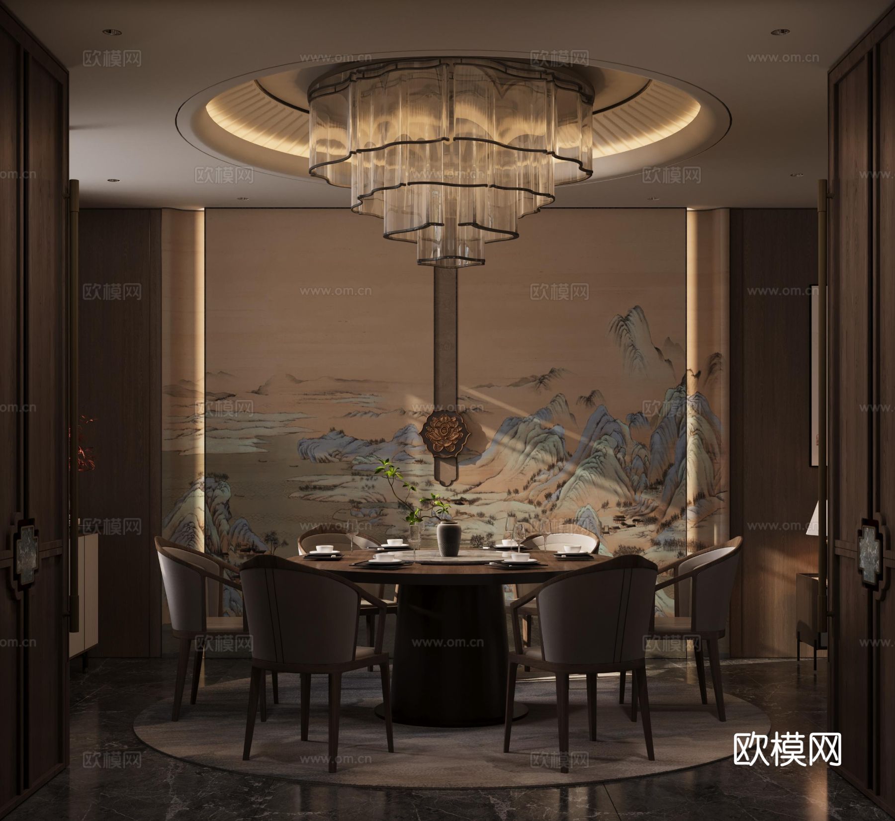 新中式餐厅包间效果图下载（渲染图3）