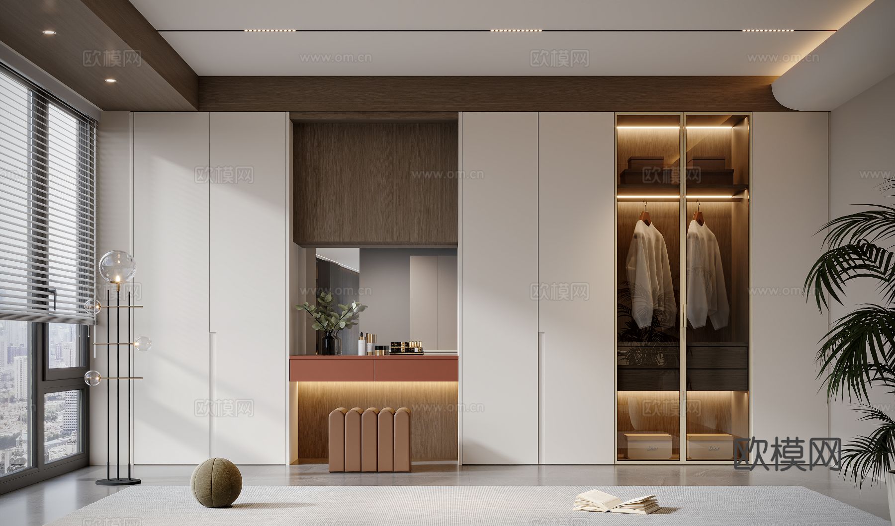 现代衣帽间 一体式梳妆台su模型